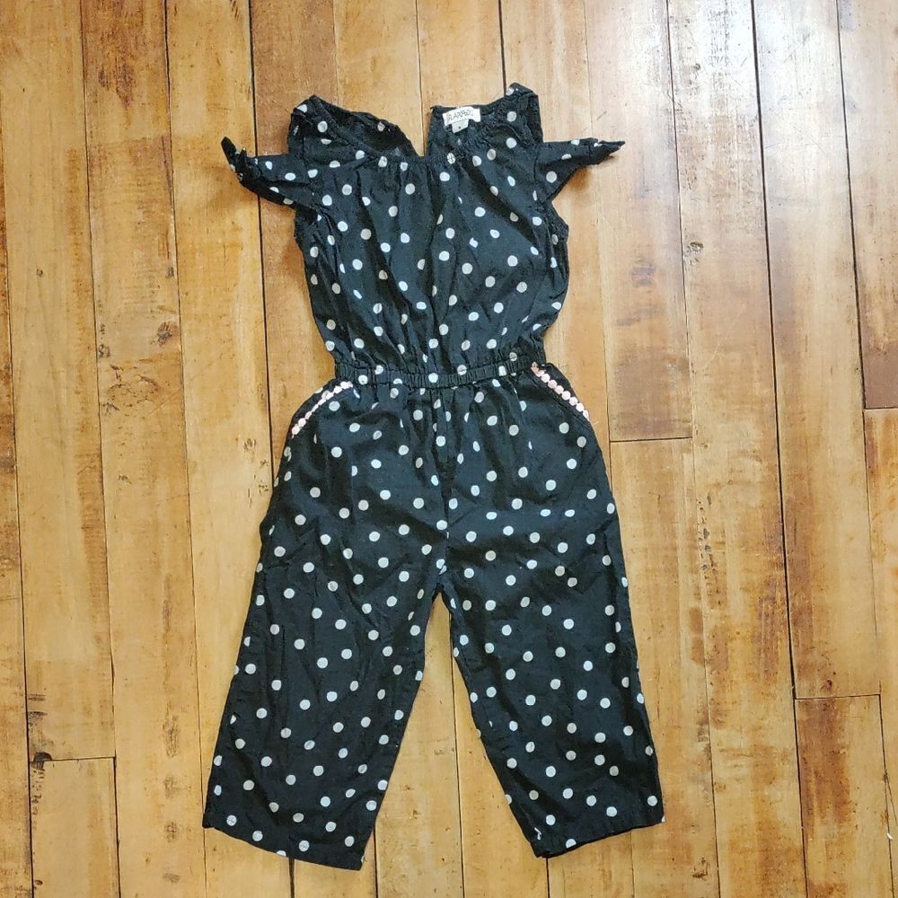 Flapdoodles Romper Size 5 Black White Polka Dot Jumpsuit Cotton Spring